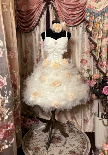 Cute White A Line Spaghetti Strap Floral Lace Tulle Homecoming Dress Cocktail Dress HZ1023